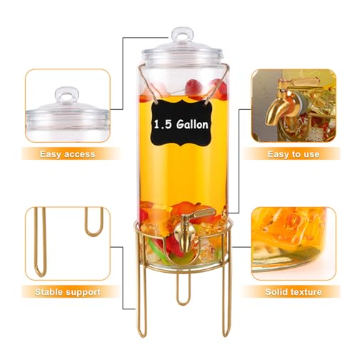 1.5 Gallon Drink dispenser, Glass Beverage Dispenser With Stand, Drink Dispensers for Parties With Stainless Steel Spigot...