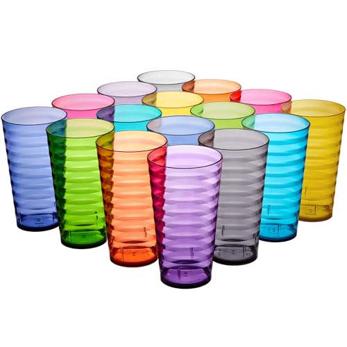 US Acrylic Splash [Set of 16] 18 ounce Plastic Stackable Water Tumblers in Jewel Tone Colors Value Set of Drinking Cups, R...