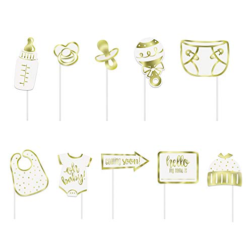 Unique Gold Baby Shower Photo Booth Props (Pack of 10) - Durable & Elegant Foil Stamping Props, Perfect For Baby Showers &...