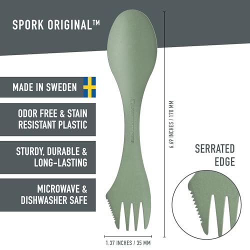 Light My Fire Spork Original 4-Pack 3-in-1 Camping Spoon Fork Knife Combo Reusable Travel & Camping Utensils Lunch Spork O...