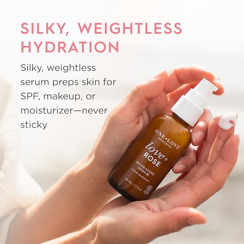 One Love Organics Love + Rose Hydrating Serum ? Hyaluronic Acid Moisturizer for Dehydrated Skin, Certified Organic & Cruelty Free 50ml