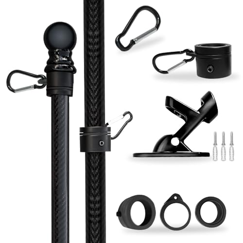 FFN 5’ Foot Premium Tangle-Free Carbon-Fiber Flag Pole for House Porch Patio, 2 Sections Black Flag Poles with Mount, Brac...
