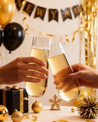 Ciaell 24 Pack Plastic Champagne Flutes - 9 Oz Disposable Champagne Glasses - Stemless Mimosa Glass for Parties & Weddings...