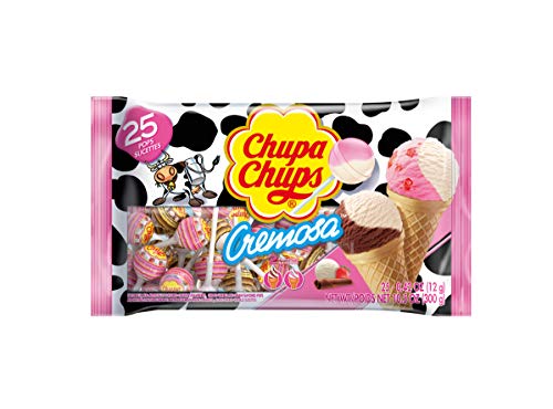 Chupa Chups (1) bag Cremosa Lollipops Candy 2 Ice Cream Flavors - Strawberry and Cream, Choco-Vanilla - Fat, Peanut & Gluten Free 25 pieces/10.58 oz