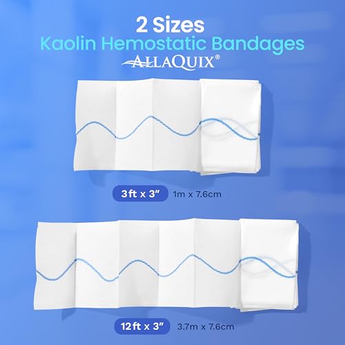 AllaQuix Advanced Kaolin Hemostatic Gauze – Z-Fold Sterile Clotting Bandage (3" x 12 ft, 1-Pack) | Stops Bleeding Fast for...