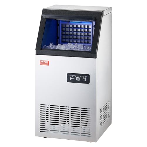 VEVOR Commercial Ice Maker, 100lbs/24H Ice Maker Machine with 28lbs Storage Capacity, 40 Ice Cubes in 15 Minutes, Freestanding Ice Maker for Bar Home Office Restaurant, LED Display, Self-Cleaning