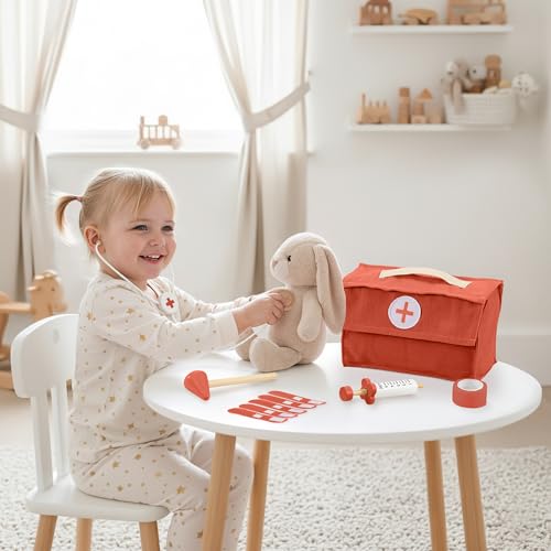 Wooden Doctor Play Set for Toddlers - A Complete Durable Pretend Play Medical Kit for Kids 3-5 with Realistic, Non-Toxic T...
