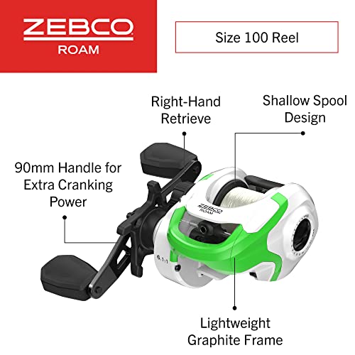Zebco Roam Baitcast and Spincast Fishing Rod and Reel Combos with 6-Foot 6-Inch and 6-Foot 2-Piece Fiberglass Fishing Poles