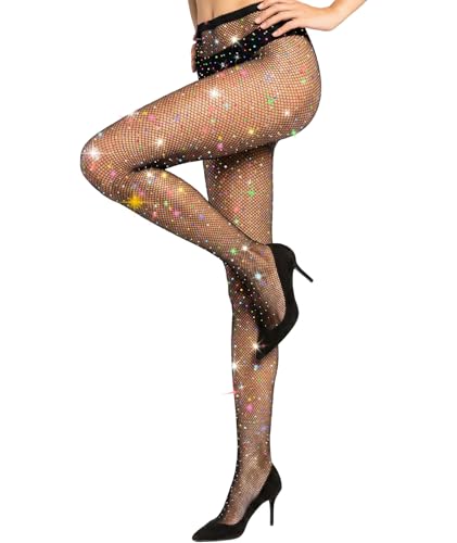 MEEZY Fishnet Stockings Colored Sparkly Tights, Shiny Tights High Elastic Glitter Stockings Pantyhose for Music Festival
