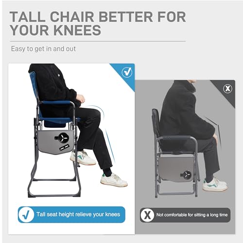 EVER ADVANCED Portable 30.7" Seat Height Tall Folding Chair Directors Chair High Foldable Bar Stool with Side Table for Ma...