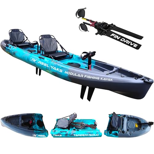 14ft Raptor Reel Yaks Modular Kayak| Go Tandem or Solo | Fin Drive Pedal Fishing Kayak | 520lbs Capacity | 3 Piece