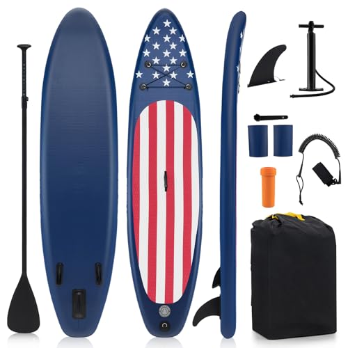 GYMAX Stand Up Paddle Board, Inflatable SUP with Wide Non-Slip EVA Deck, Accessories-Leash, D Rings, Hand Pump, Adjustable...