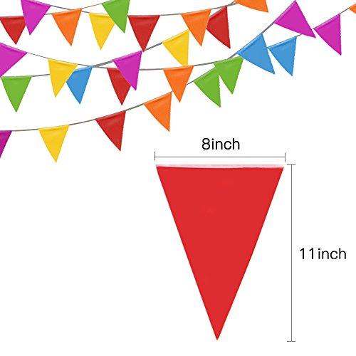Novelty Place 100 Feet Pennant Banner - 75 Multicolor Bunting Flags (7x11 Inches) - Birthday Party Grand Opening Christmas...