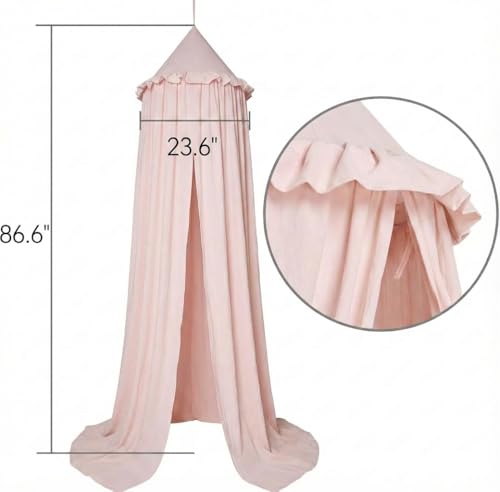 PlentiVive Princess Bed Canopy for Girls - 100% Cotton with Ruffles, Dreamy Pink Hanging Tent for Crib, Bed & Reading Noo...