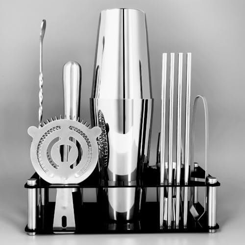 Professional Cocktail Shaker Set with Stand Cocktail Recipes, 15-Piece 750/600ml Bartender Kit, Bar Sets Bartending Kit Ba...