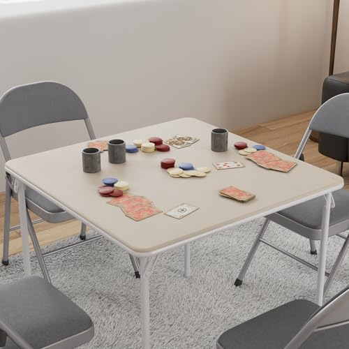 VECELO Folding Card Table Square and Chairs Set, Collapsible Legs & Portable for Indoor/Outdoor, Picnic, 5 Piece, Beige & ...