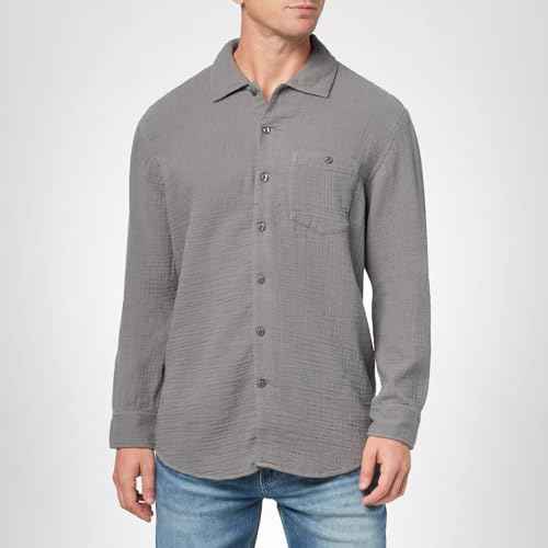 Club Monaco Men's Double Face Summer Weight Gauze Shirt, Brown Rice