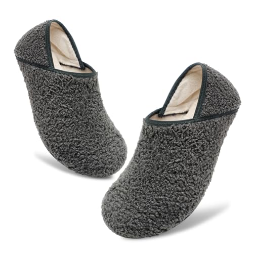 Womens Mens Slippers Fuzzy House Shoes Slipper Socks Rubber Sole Slip On Soft-Lightweight Non Slip Indoor/Outdoor