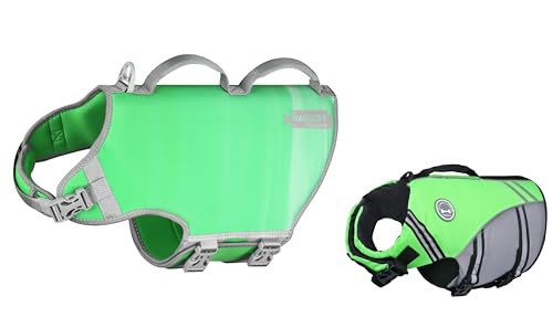VIVAGLORY + Neoprene Dog Life Vest + Sports Style Dog Life Jacket, Swimming Vest with Handle, Ripstop & Buoyancy