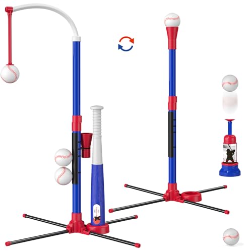 HYES 3-in-1 Baseball Set for Kids 3-5 - Tee Ball Stand, Hanging Tee, Ball Launcher and 6 Softballs - Adjustable Height, In...