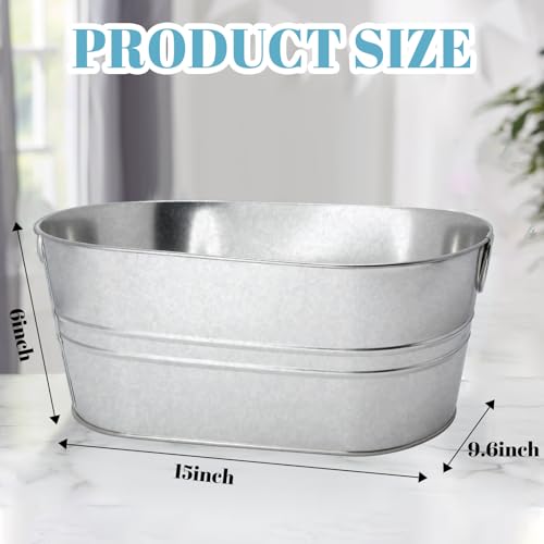 2 Pack 4 Gallon Galvanized Tub Ice Buckets for Parties Portable Beverage Tub with Handles Champagne Bucket Metal Ice Bucke...