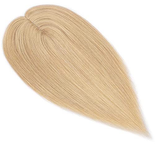 S-noilite Silk Base Topper Clip in Human Hair Piece Toupee Top Hair Extensions Silk Topper for Women Replacement for Slight Hair Loss Thinning Hair 130% Density (10"-35g,#24 Natural Blonde)