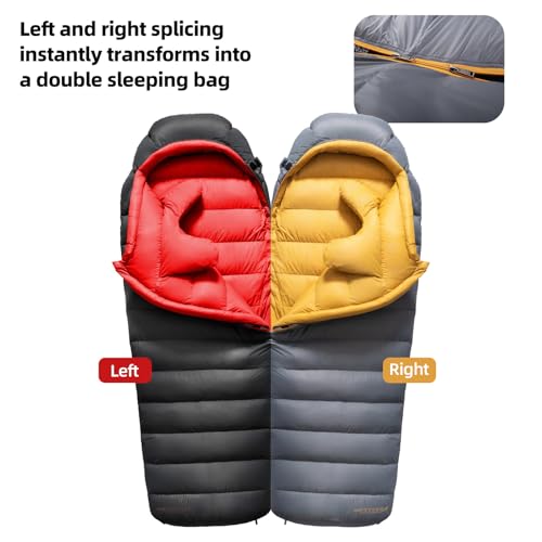 QEZER Down Sleeping Bag for Adults 620 Fill Power 0 Degree Sleeping Bag Cold Weather Ultralight with Pouch for Backpackin...