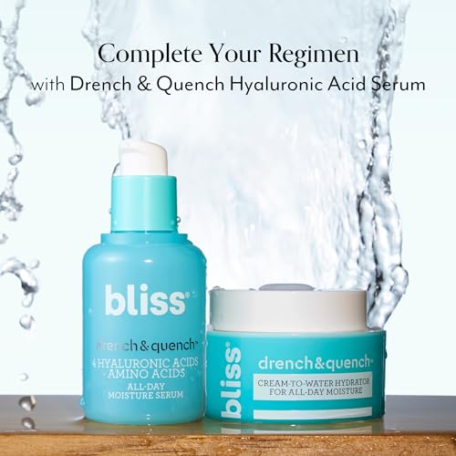 Bliss Drench & Quench Hyaluronic Acid Cream to Water Moisturizer | Lightweight Face Cream with 4 Types of Hyaluronic Acid ...