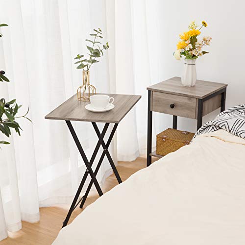 HOOBRO Folding TV Tray Tables, Set of 4 TV Trays with Storage Rack, Industrial Side Table for Eating at Couch, Foldable Sn...