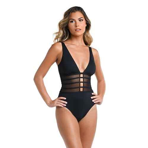 La Blanca Womens Island Goddess Mesh Over The Shoulder One Piece Swimsuit