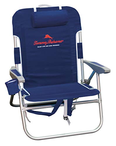 Tommy Bahama Big Boy 4-Position Folding 13" High Seat Backpack Beach or Camping Chair, Navy