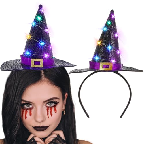 Firuilo Light Up Halloween Headband Glowing Witch Hat Headbands Day of the Dead Headpieces Halloween Costume Dress Up Part...