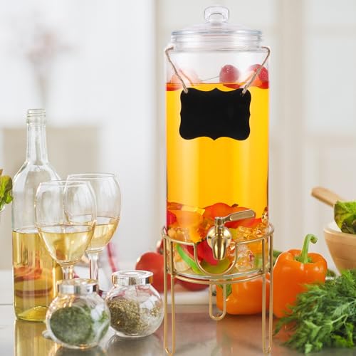 1.5 Gallon Drink dispenser, Glass Beverage Dispenser With Stand, Drink Dispensers for Parties With Stainless Steel Spigot...