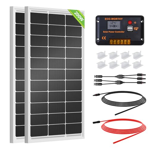ECO-WORTHY 200 Watts 12 Volt/24 Volt Solar Panel Kit with High Efficiency Monocrystalline Solar Panel and 30A PWM Charge C...