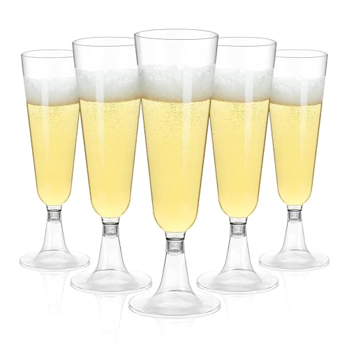 YUAN PLAN Plastic Champagne Flutes 100 Pack, 5.5OZ Disposable Champagne Glasses Clear Plastic Toasting Glasses for Weddin...