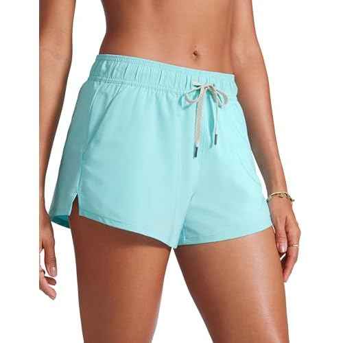 CRZ YOGA Mid Waisted Side Slit Beach Shorts for Women 3¡± - Dolphin Swim Board Bathing Trunks Bottoms with Liner