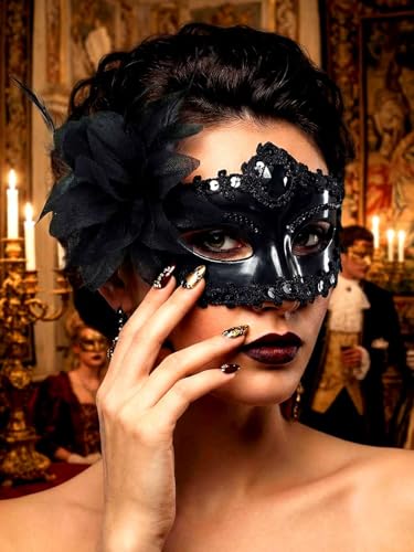 Zehope Flower Masquerade Masks Lace Venetian Mask Halloween Mardi Gras Party Costume for Women