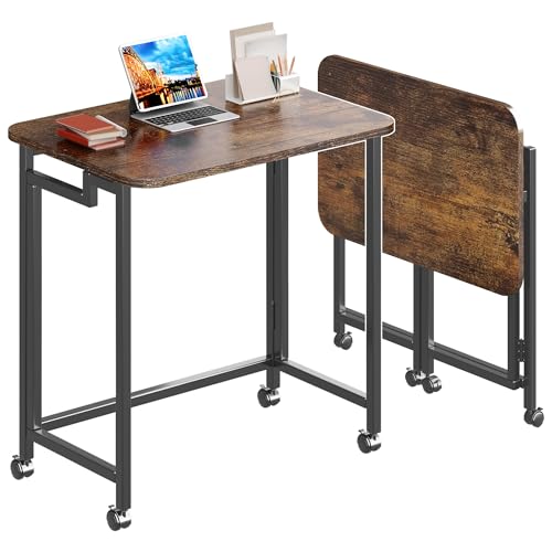 4NM 23.6" Mobile Small Rolling Computer Desk, Folding Laptop Cart Table with Wheels, Portable Office Desk for Small Space ...