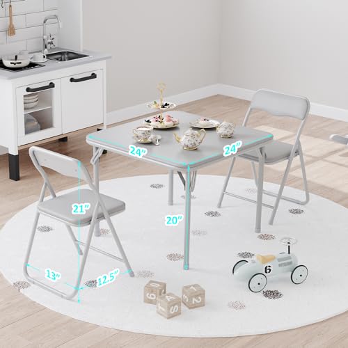IDEALHOUSE Boys and Girls Folding Table and Chairs Set of 3, Portable Table and Chair with Pu Soft Cushion,Suitable for Ea...