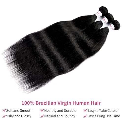 12A Straight Bundles Human Hair 16 18 20 Inch 100% Unprocessed Brazilian Virgin Hair Bundles Straight Hair 3 Bundles Weave Bundles Human Hair Extension