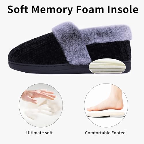 Evshine Women's Fuzzy Memory Foam Slippers, Closed Back Knit Bedroom Slippers, Slip-On Warm House Shoes for Indoor & Outdo...