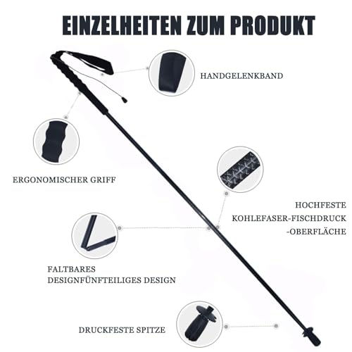 5-Section Carbon Fiber Trekking Poles, Lightweight and Durable 2-Pack, Foldable, Straight Grip, Suitable for Hiking, Trekk...