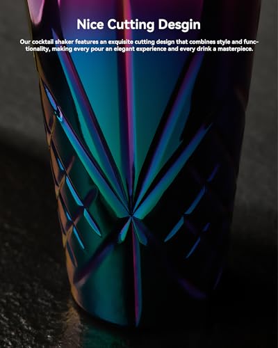 Crystal Cocktail Shaker W/Rainbow Design - 18.5oz-Jumbo Martini Shaker for Elevated Mixology. for Espresso Coffee, Motcha,...