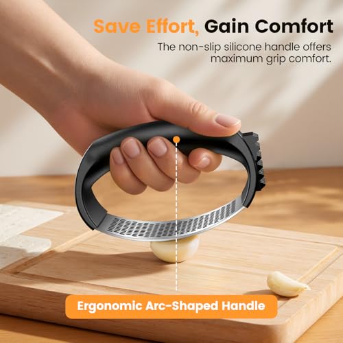 Garlic Press,Stainless Steel Garlic Mincer Crusher,Easy to Use and Clean,Ergonomic Handle,Easy Kitchen Gadget for Effortle...