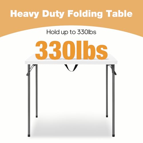 34" Square Folding Table for 4 Person, 330lbs Weight Capacity Foldable Table with HDPE Tabletop & Heavy-Duty Steel Legs, L...