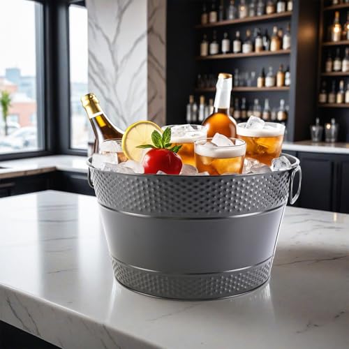Metal Ice Bucket Galvanized Beverage Tub, Drink Buckets Large Cooler for Wine Beer Champagne Cocktails for Catering, Bars,...