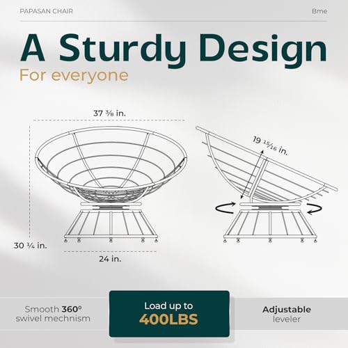 Bme 40" Ergonomic Wicker Papasan Chair with Soft Thick Density Fabric Cushion, High Capacity Steel Frame, 360 Degree Swive...