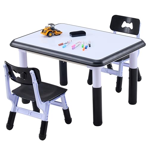 GTOLV Kids Table & Chairs Set (2 Chairs), Height Adjustable Toddler Table and Chair Set for Kids Ages 3-8 with Graffiti De...