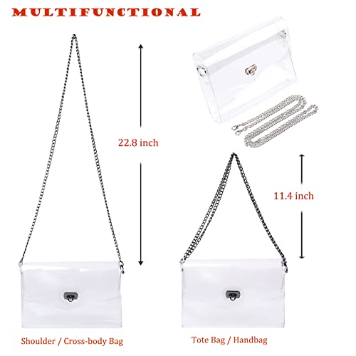 JOMPARO Clear Purses for Women Stadium Events Clear Crossbody Bag with Metal Chain