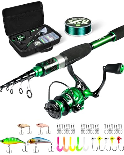 Ghosthorn Fishing Rod and Reel Combo Graphite Telescoping Fishing Pole Portable Travel Kit with Carrier Bag for Freshwater...